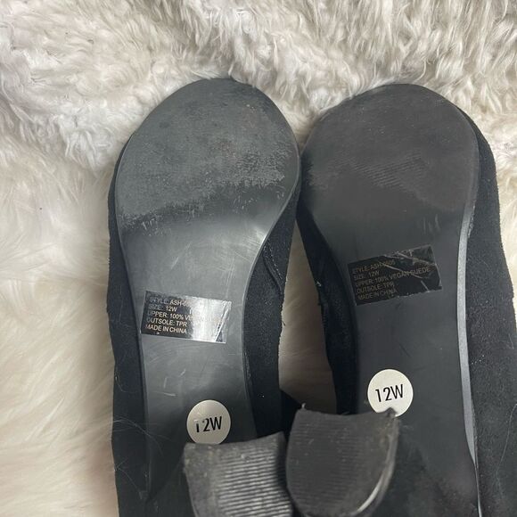 Ashley Stuart Fabric suede Black over the knee wide calf block heels boots SZ12W - Picture 9 of 9